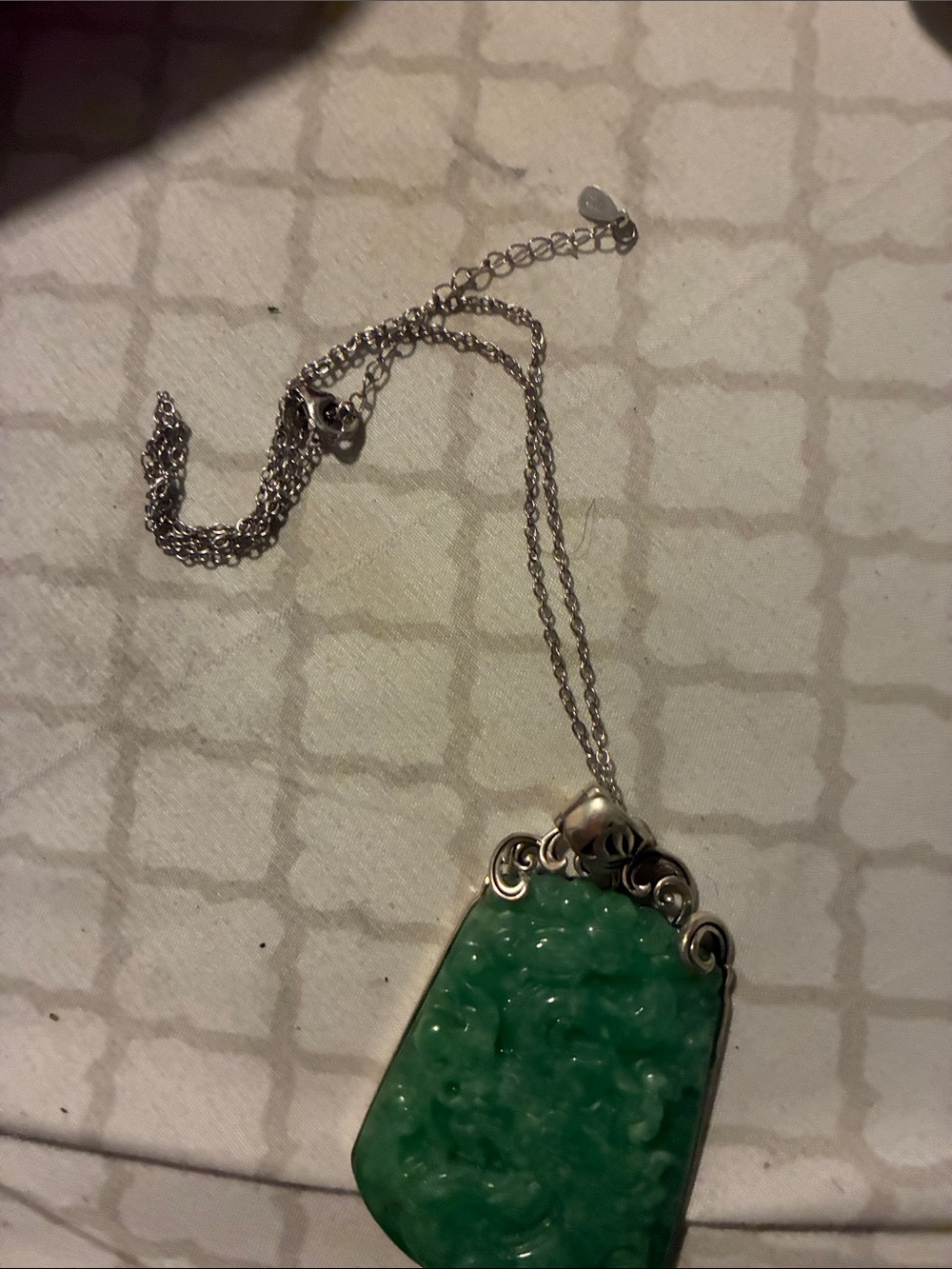 Silver Necklace with Green Jade Pendant by